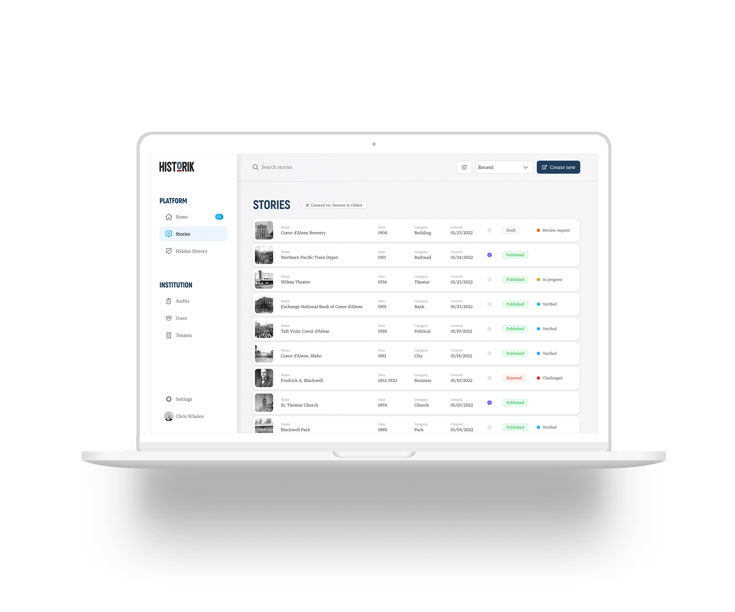 Historik™ Platform interface mockup.